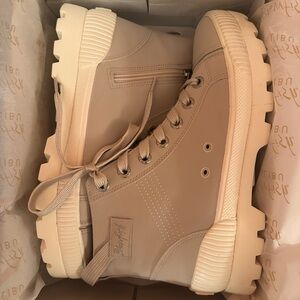 Blowfish Malibu - Forever - Women's Lace Up Boots - Taupe and Cream - Size 9.5